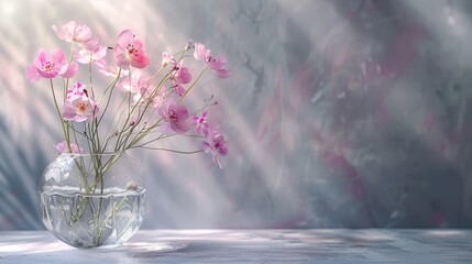 Beautiful pink flowers in glass vase.