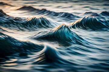 Blurred motion with selective focus on diverse abstract patterns of water waves
