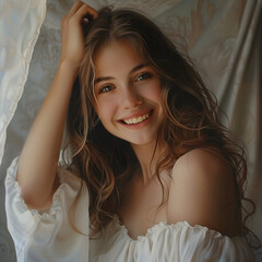 Fototapeta premium Portrait of a Stunning Young Woman Smiling at the Camera generative ai
