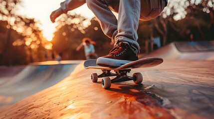A skateboarder is in mid-air, performing a trick on a skateboard - obrazy, fototapety, plakaty