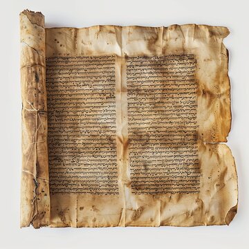 Old manuscript, parchment. text in Hebrew. ancient scroll. generative ai