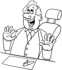 happy cartoon boss or businessman behind the desk coloring page