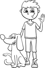 cartoon boy character with his dog coloring page