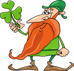 cartoon Leprechaun character with clover on Saint Patrick Day