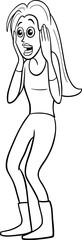 cartoon surprised young woman or girl character coloring page