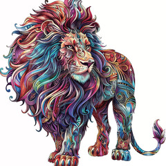 a drawing of a lion with a colorful mane and tail