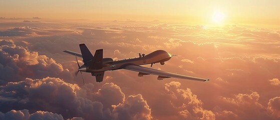 Unmanned combat aerial vehicle in the sky - obrazy, fototapety, plakaty