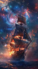 Pirate spaceship sailing the cosmic seas