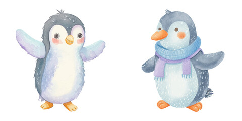 Obraz premium cute penguin watercolour vector illustration 