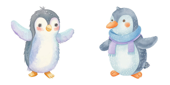  cute penguin watercolour vector illustration 