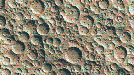 Pixelated moon background with many meteorite impact craters and dithering effect. Pixel art mosaic texture of top view lunar surface. Vintage retro video game background. Vector illustration in 8-bit © 3d_kot