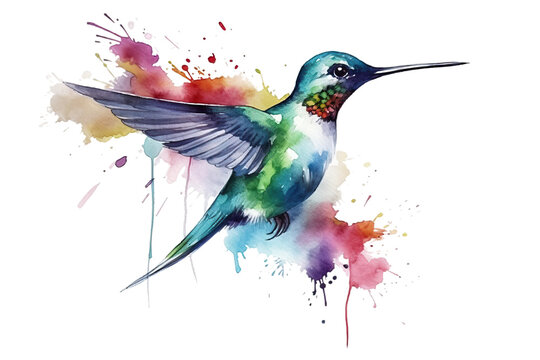 Hummingbird watercolor background white bird painting