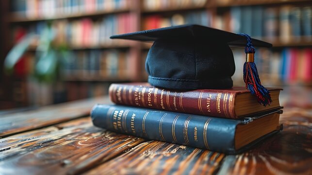 Copy Space Toga hat, graduation cap, Resting on Books Symbolizing Education, education day, back to school AI image Generative