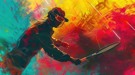 Vibrant Digital Painting of a Man Holding a Tennis Racket