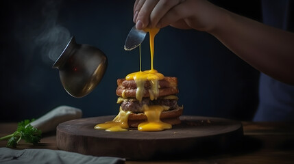Delicious Burger Sandwich with Melting Cheese 