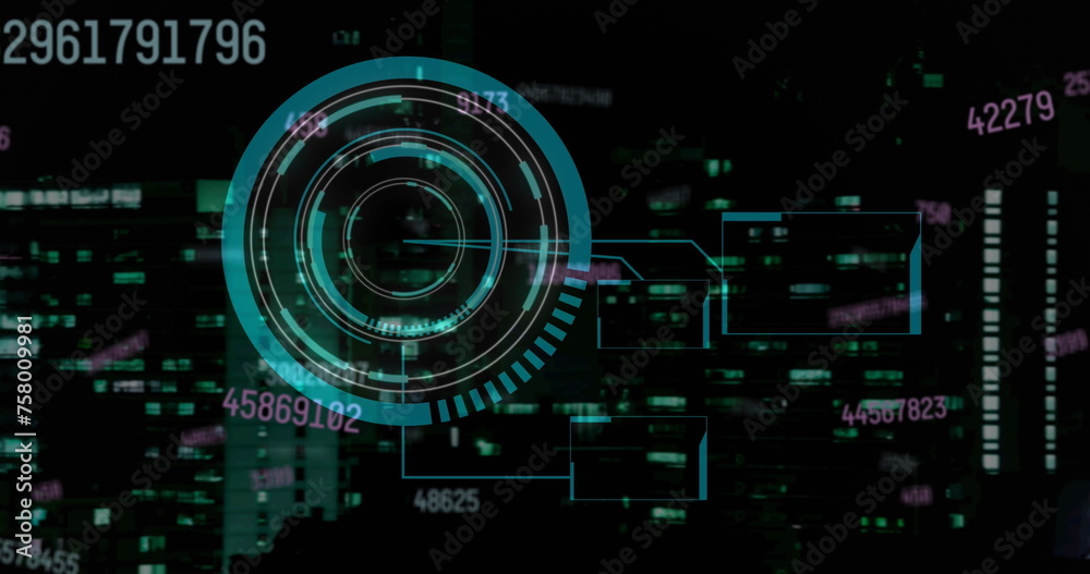 Poster image of rotating safe lock over data processing on black background