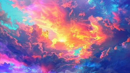 A Vibrant Digital Painting with Nebula Background