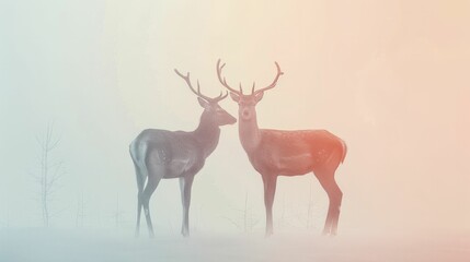 Silhouette of male and female deer on a light pastel gradient, symbolizing partnership in nature.