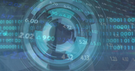 Image of <unk> dna strand over network of connections with data processing