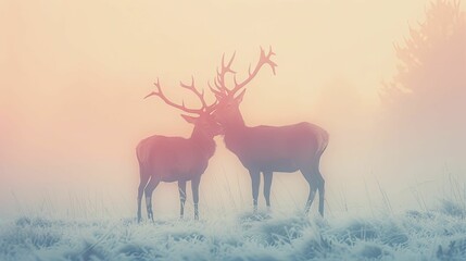 Male and female deer silhouetted against a soft pastel gradient symbolize the harmony of nature's partnerships.