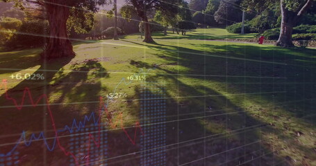 Image of financial data processing over park