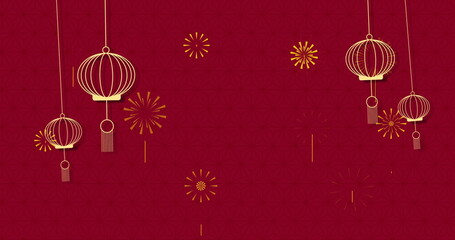 Fototapeta premium Image of chinese lantern pattern and decoration on red background