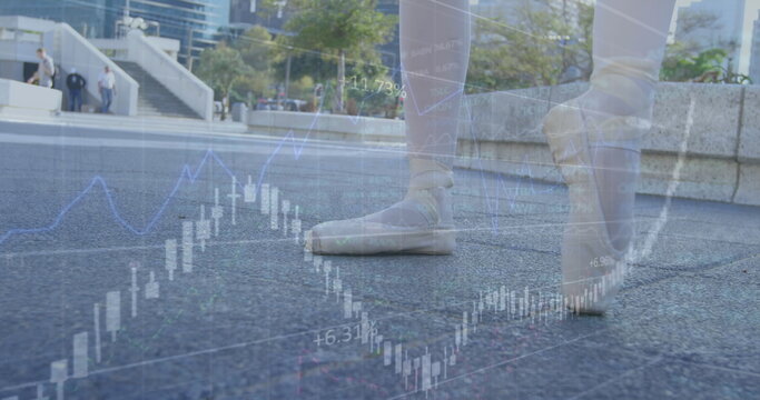 Image of financial data processing over ballet dancer on street - Powered by Adobe