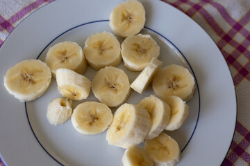 View from Above of a White Plate with Banana Slices