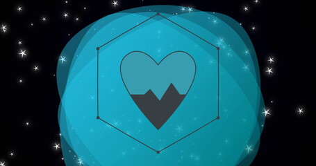 Image of heart and heartbeat icons on black and blue background