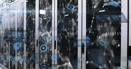 Image of mathematical equations over server room