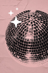 Close-up of disco ball on monotone pink background. Party atmosphere, nightclub. Disco dancing,...