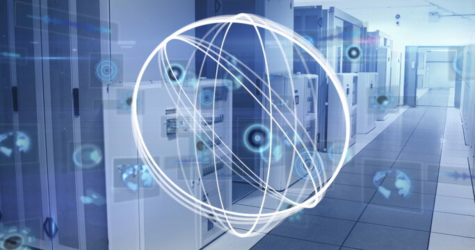 Image of scope scanning and scope scanning over tech room with computer server room
