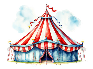 Watercolor Circus Tent isolated on White Background