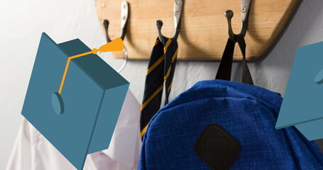 Image of school items icons moving over school items