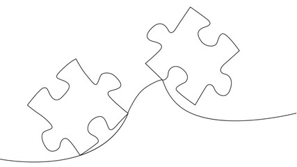 One line connecting puzzle pieces in one continuous line. Puzzle element.