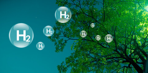 H2 green hydrogen innovation zero emissions technology. Reduce carbon dioxide. Environment-friendly...