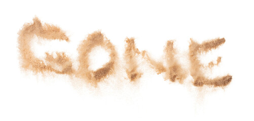 GONE Text Word of Sand letter. Calligraphy of Sand flying explosion with GONE text wording in...