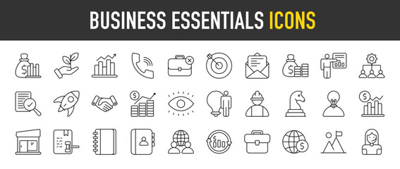 Business Essentials outline icon set. Vector icons illustration collection - obrazy, fototapety, plakaty