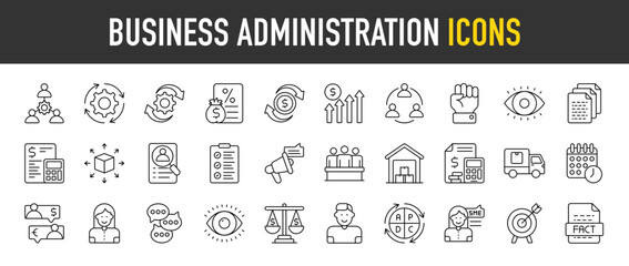  Business Administration outline icon set. Vector icons illustration collection