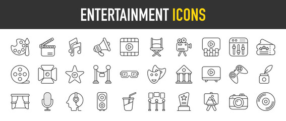 Fototapeta na wymiar Entertainment outline icon set. Vector icons illustration collection