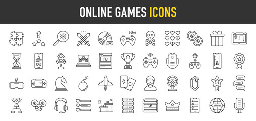 Fototapeta na wymiar Online Games outline icon set. Vector icons illustration collection.