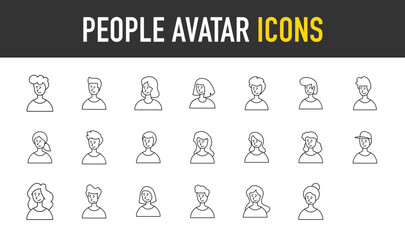 People avatar outline icon set. Vector icons illustration collection. 