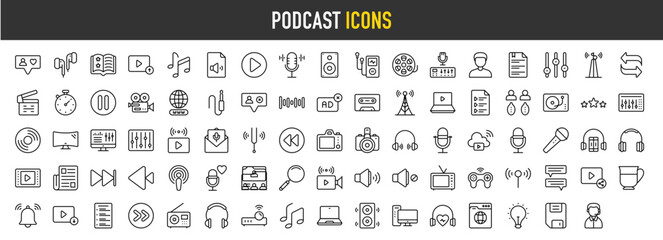 Podcast outline icon set. Vector icons illustration collection.