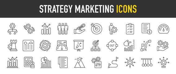 Fototapeta na wymiar Strategy Marketing outline icon set. Vector icons illustration collection.