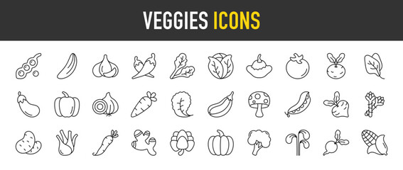 Veggies outline icon set. Vector icons illustration collection.