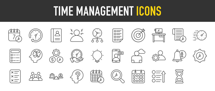 Time Management outline icon set. Vector icons illustration collection.