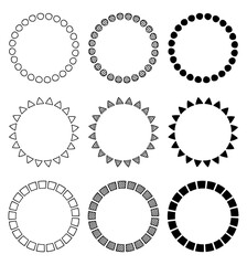 手書きのシンプルな模様の円形フレームセット、装飾フレーム