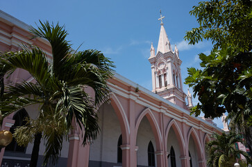 Famous pink building Danang Cathedral.
