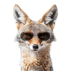 Fototapeta premium front view of a jackal with sunglasses on a white transparent background