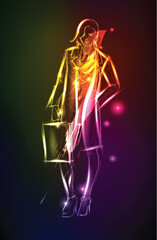 Hand-drawn fashion model from a neon. A light girl's. Fashion girl. - 758012980